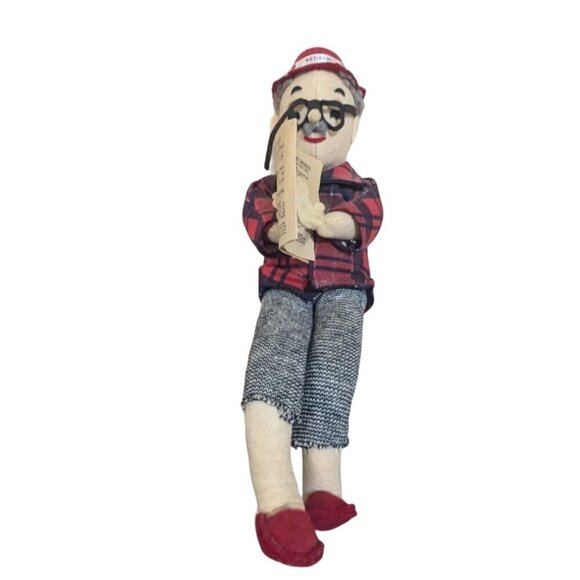 Stuart Inc Retired Man Doll Reading Newspaper In Plaid - Picture 1 of 8